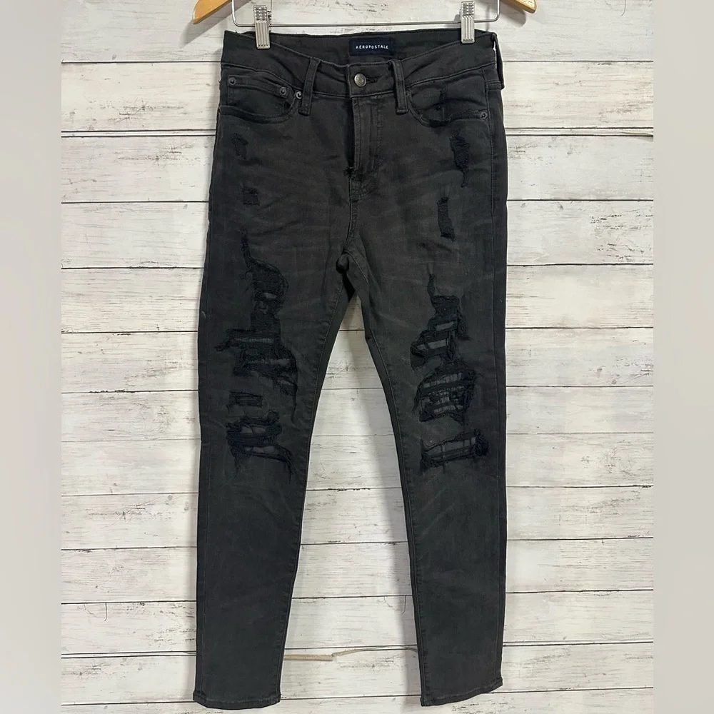 Aeropostale Super Skinny Black/Charcoal Distressed Jeans - Picture 1 of 6